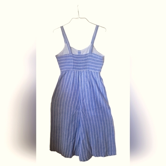 C & C California Blue & White Stripe Linen Wide Cropped Legs Jumpsuit Sz 8 - Picture 5 of 11